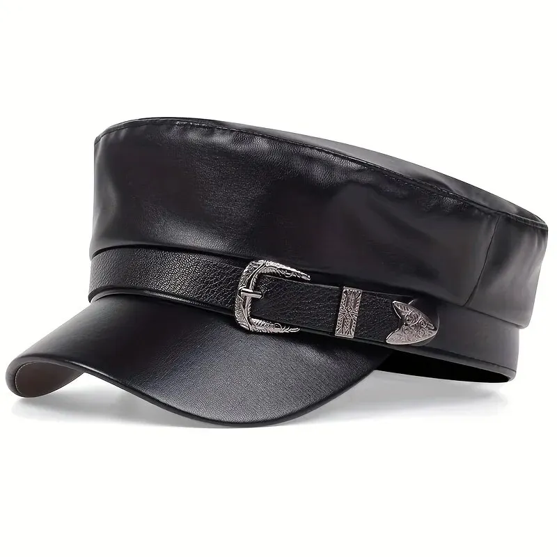 Leather Work Hat - Fashion Women Large Belt Buckle Leather