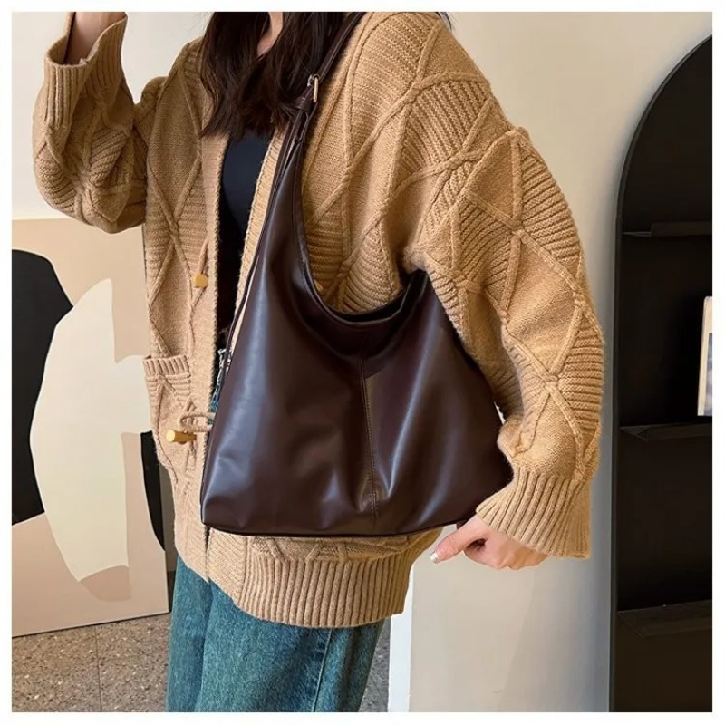 Leather Work Handbag - Vintage Hobo Tote Bag for Women