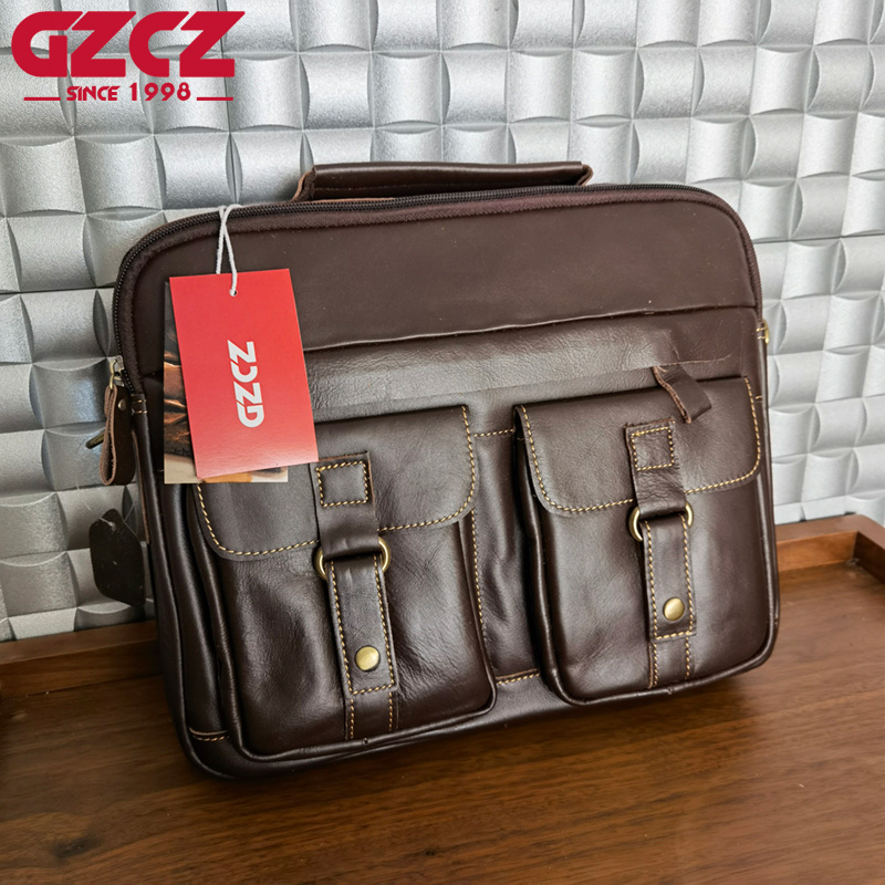 Leather Work Bag - GZCZ Men's Handbag Leisure Business Computer