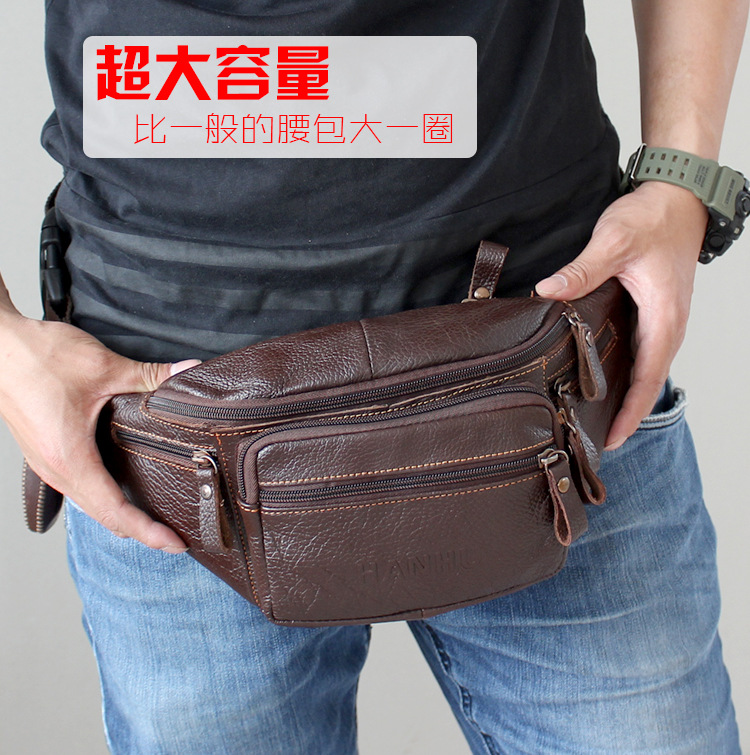 Leatherwork Belt - Genuine Cowhide Leather Waist Bag Men