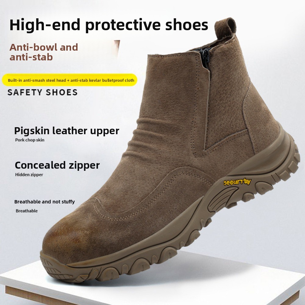 Leather Work Hat - Breathable Leather One-Step Safety Shoes with