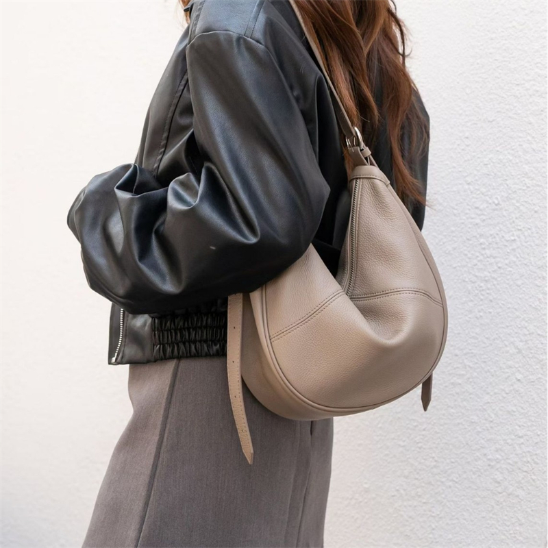 Leather Work Bag - BURMINSA Soft Genuine Leather Crescent Hobo