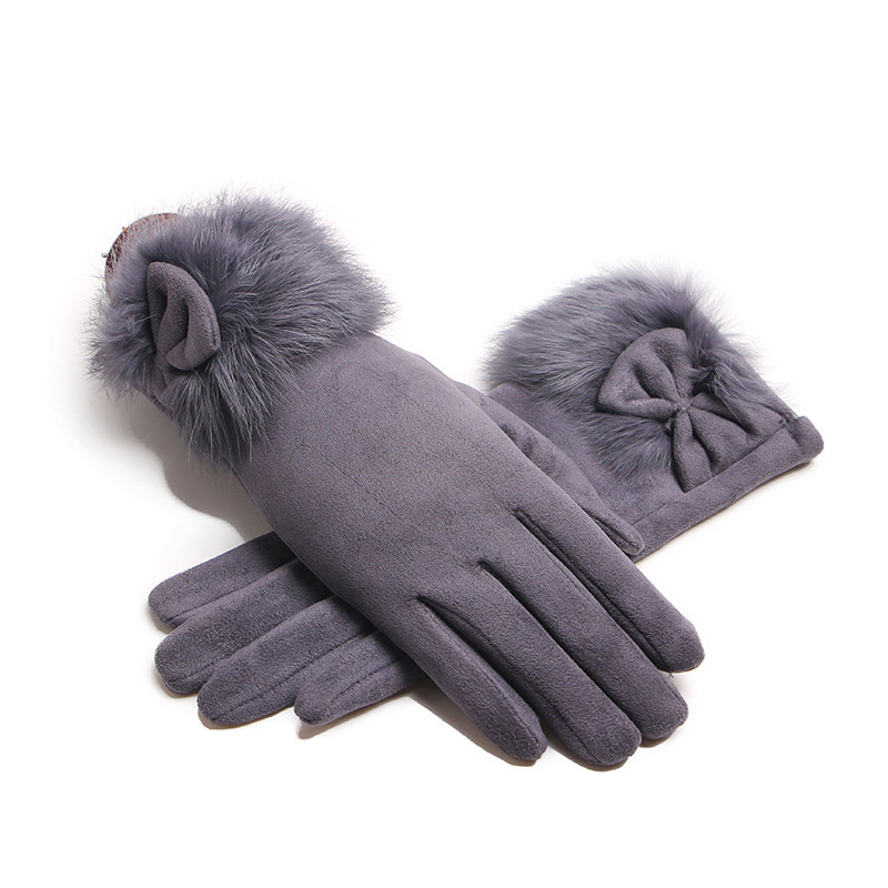 Leather Work Winter Gloves - Winter Female Suede Leather Bow Plush