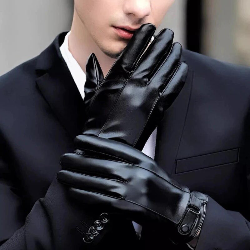 Leather Work Winter Gloves - Winter Cycling Gloves Men's Motorcycle Winter
