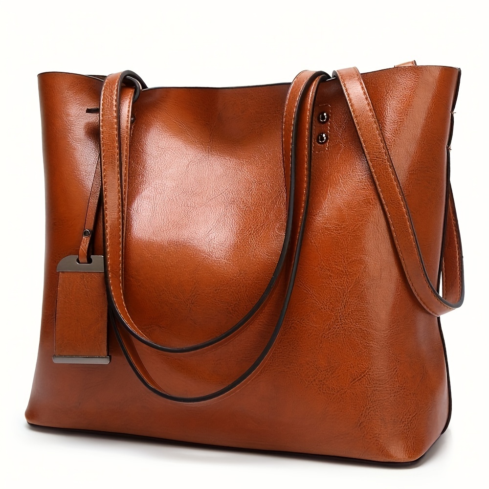 Leather Work Handbag - Fashionable Classic Retro Leather Women's Tote
