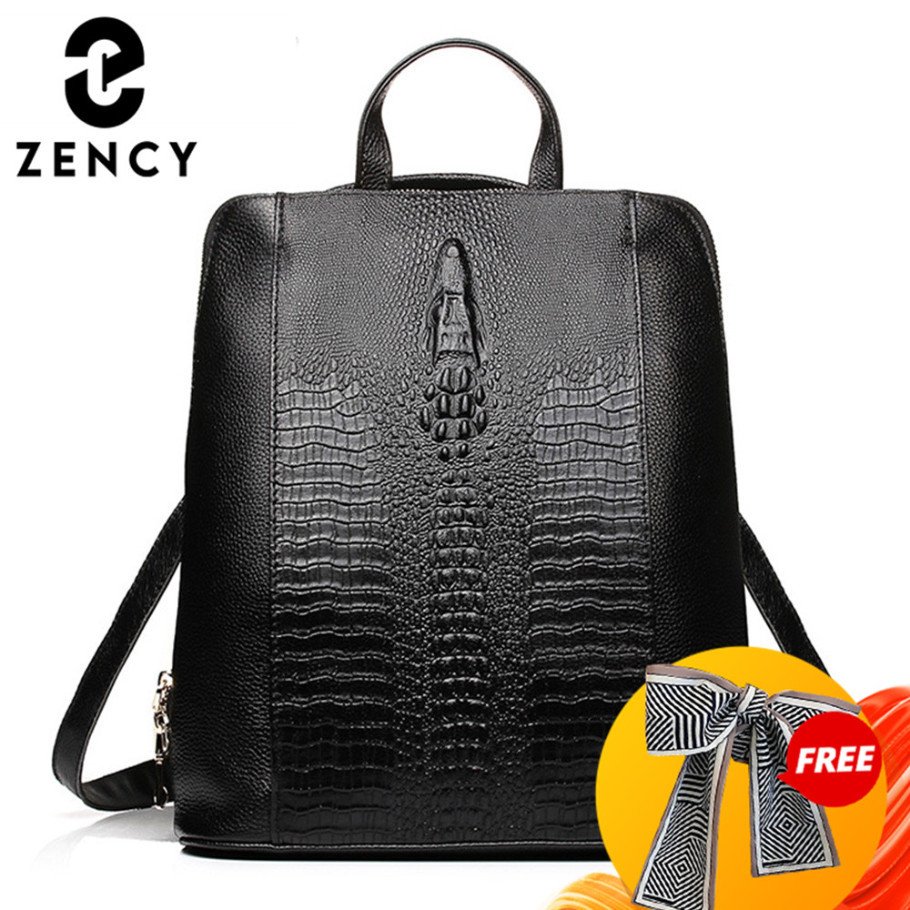 Leather Work Bag - Zency Women's Crocodile Leather Backpack 100%