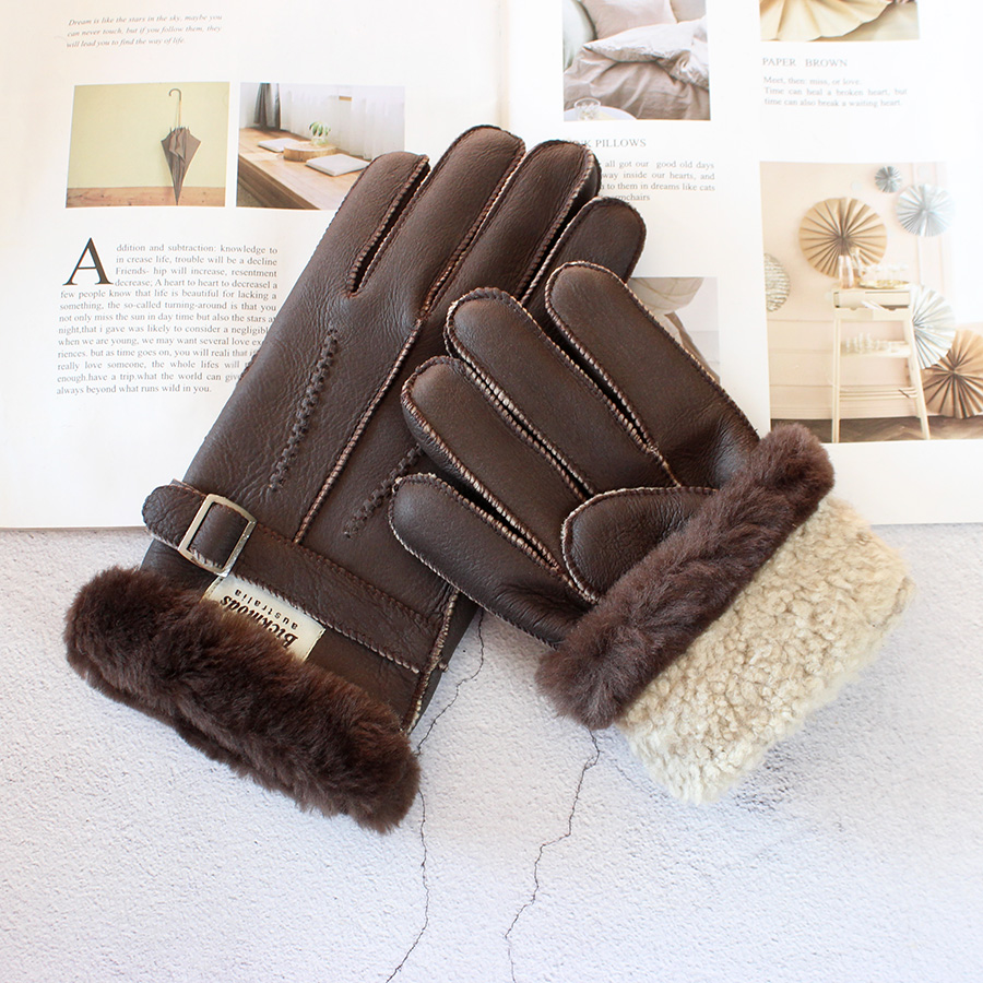 Sheepskin Fur Gloves Men's Thi - Leather Work Winter Gloves recension och pris