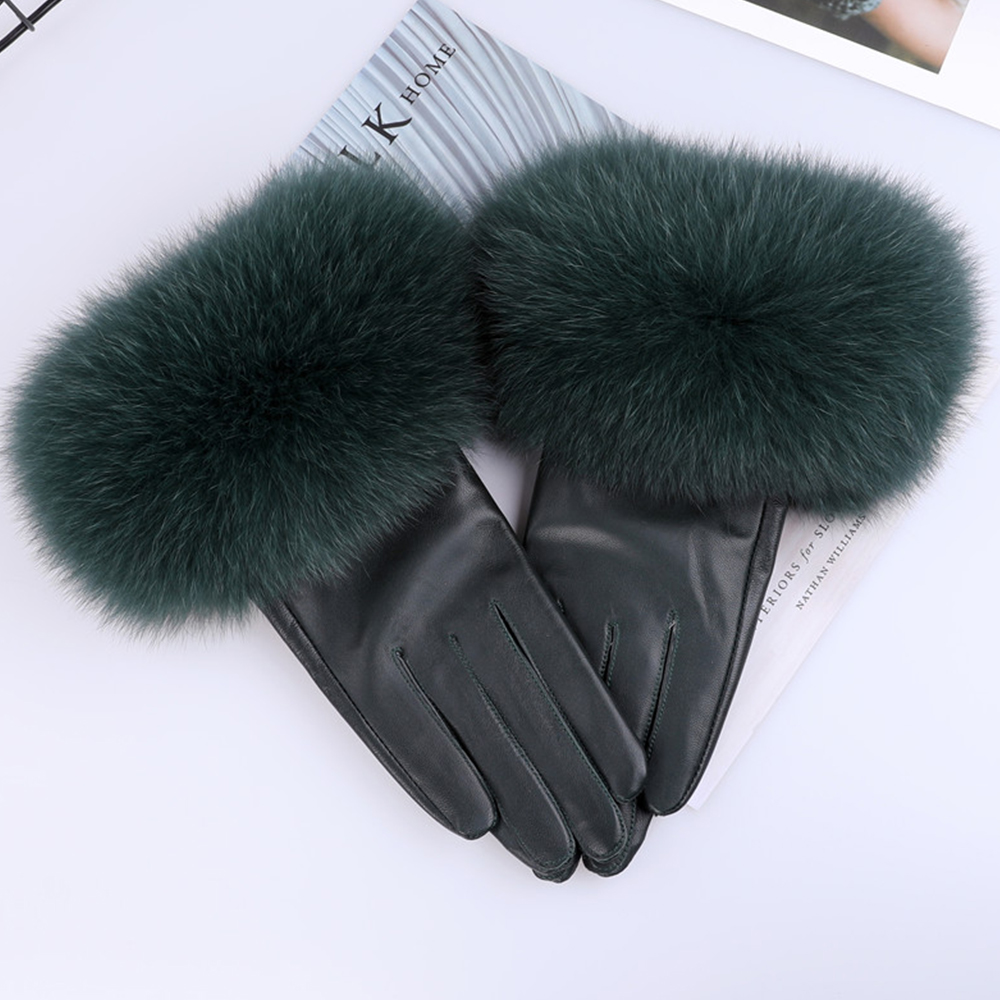 Sheepskin Natural Fox Fur Trim - Leather Work Winter Gloves recension och pris