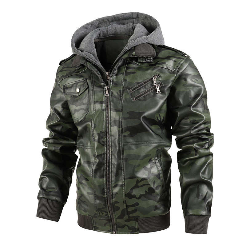 Men Hooded Leather Jackets Cam - Leather Work Hat recension och pris
