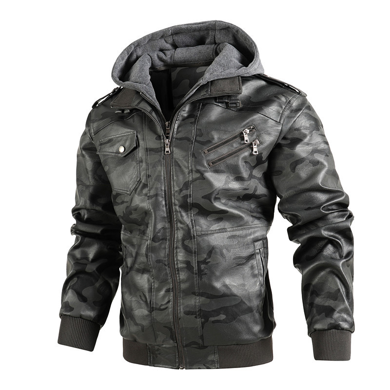 Men Hooded Leather Jackets Cam - Leather Work Hat recension och pris
