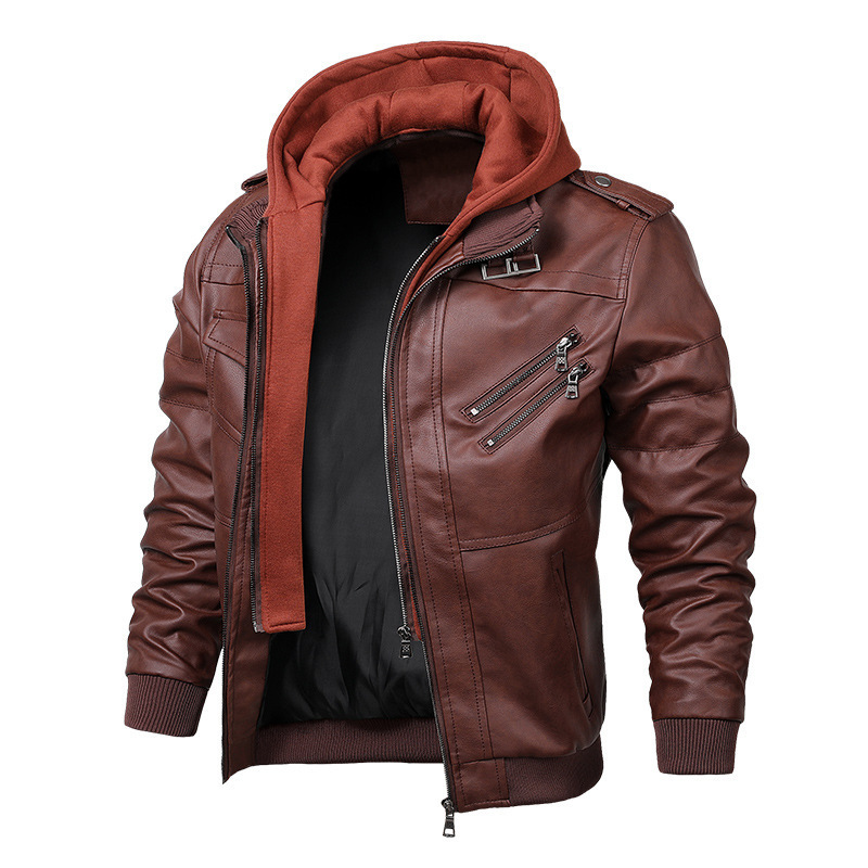 Men Hooded Leather Jackets Cam - Leather Work Hat recension och pris