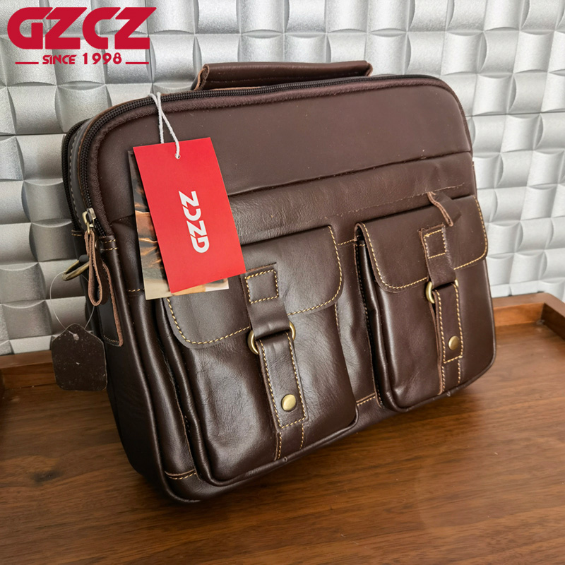 GZCZ Men's Handbag Leisure Bus - Leather Work Bag recension och pris