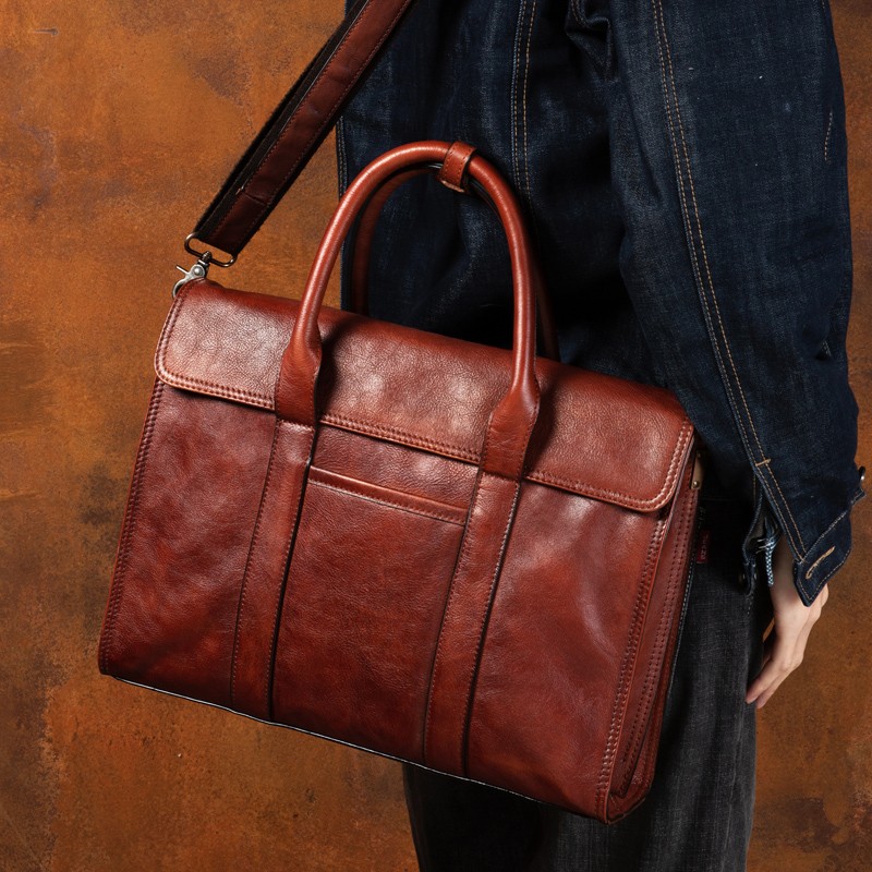 Vegetable tanned leather handb - Leather Work Handbag recension och pris