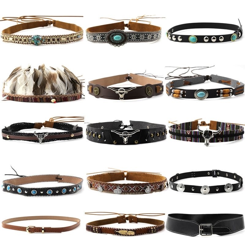 Retro Ethnic Style Belt, Headb - Leather Work Hat recension och pris