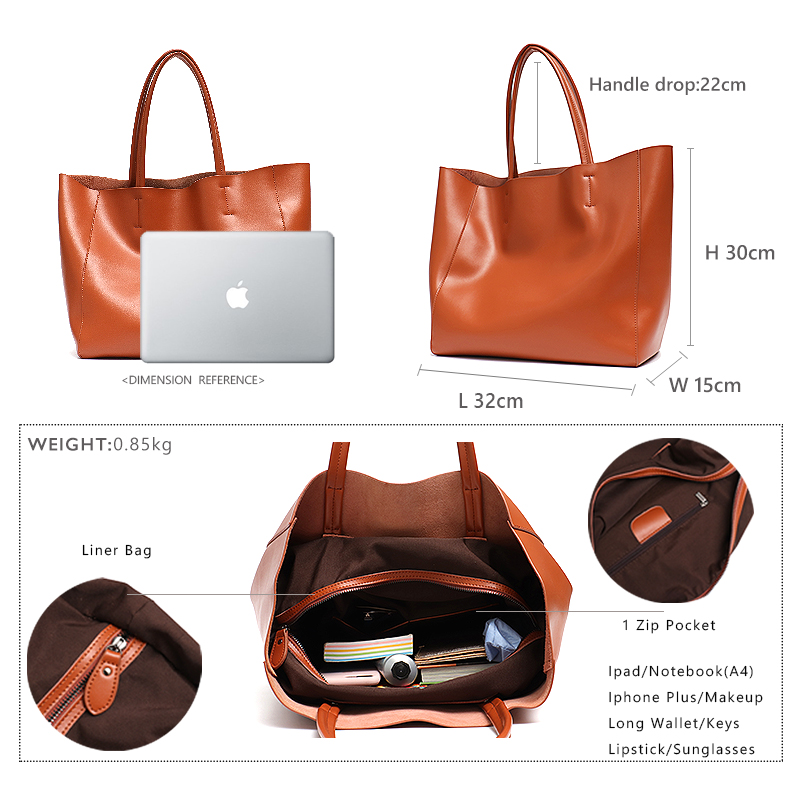 Minimalist Big Tote Bag Women  - Leather Work Handbag recension och pris